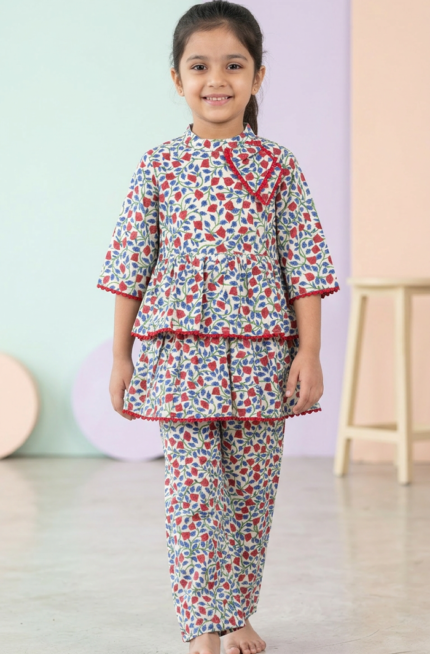 Red Flared Co-ord Set for Girls