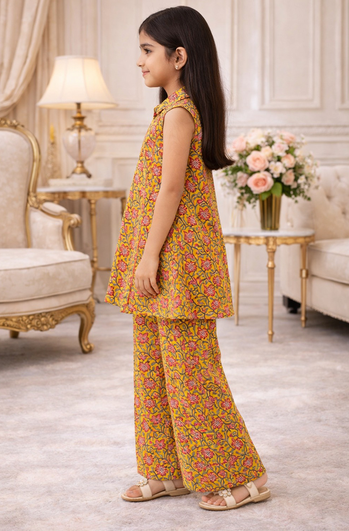 217.2 Mustard Sleeveless Co-ord Set for Girls