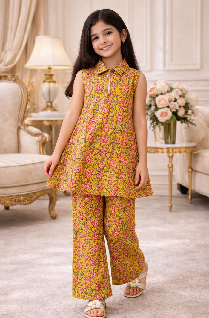 217.4 Mustard Sleeveless Co-ord Set for Girls