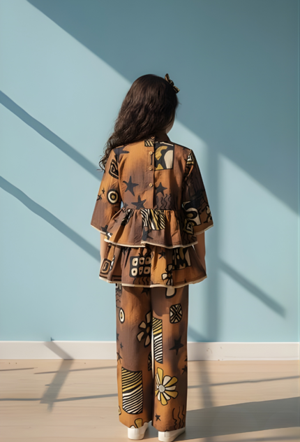Brown Flared Co-ord Set for Girls