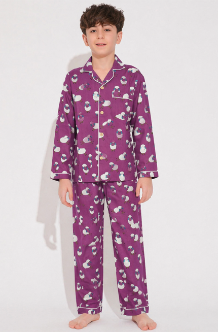 Kids Organic Cotton Nightsuit – Purple Sleep Print
