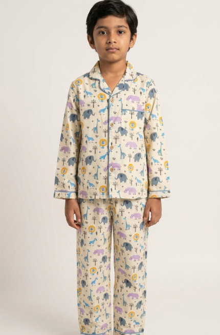Kids Cotton Nightwear Set – Cute Animal Print Pajama Set