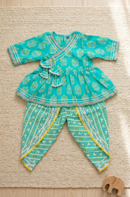 Infant Girls Cotton Kurti Dhoti Set – Turquoise Blue